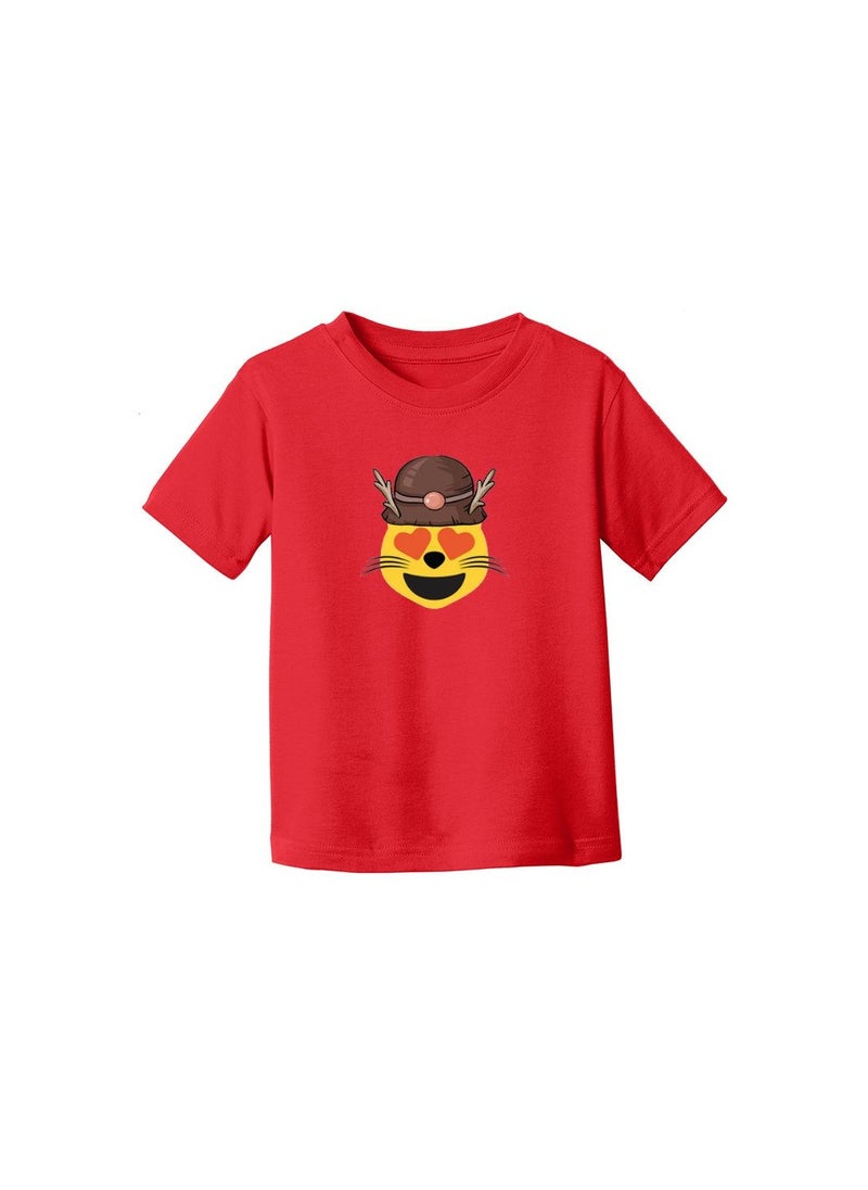 PRINTSHOP4ME - Christmas Emoji Kids Red T-Shirt For Girls–Soft Cotton Round Neck Short Sleeve T-Shirt With Smiley Face Emoji–Great For Parties - Image 1