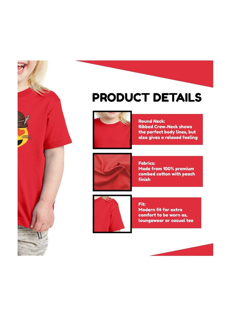 PRINTSHOP4ME - Christmas Emoji Kids Red T-Shirt For Girls–Soft Cotton Round Neck Short Sleeve T-Shirt With Smiley Face Emoji–Great For Parties - Image 1
