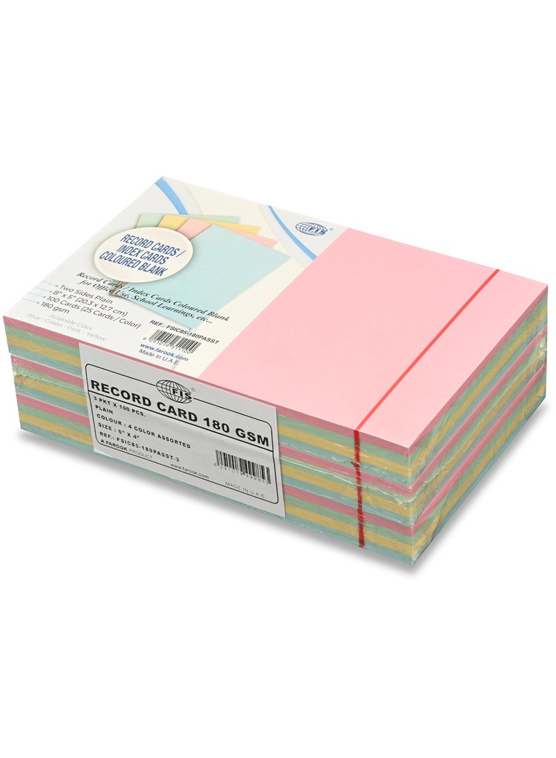 FIS® Record Cards or Index Cards, Size:8"x5" Inches (203x127mm), Two Sides Plain No Ruled, 180gsm, 100 Sheets Per Packet, 4 Assorted Colors,Packet of 3 Pieces-FSIC85-180PASST-3 - Image 3