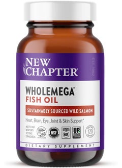 New Chapter Wholemega Fish Oil Supplement - Wild Alaskan Salmon Oil With Omega-3 + Vitamin D3 + Astaxanthin + Sustainably Caught - 120 Ct, 1000Mg Softgels  - Image 1
