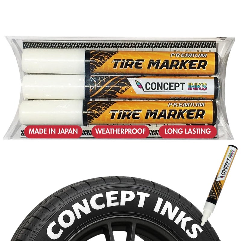 ConceptInks Premium Tire Marker Pens, White Waterproof Paint Markers For Car Tire Lettering, Made In Japan (3 Pack-White) - Image 1