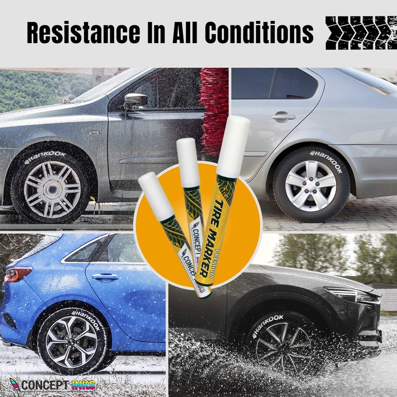ConceptInks Premium Tire Marker Pens, White Waterproof Paint Markers For Car Tire Lettering, Made In Japan (3 Pack-White) - Image 4