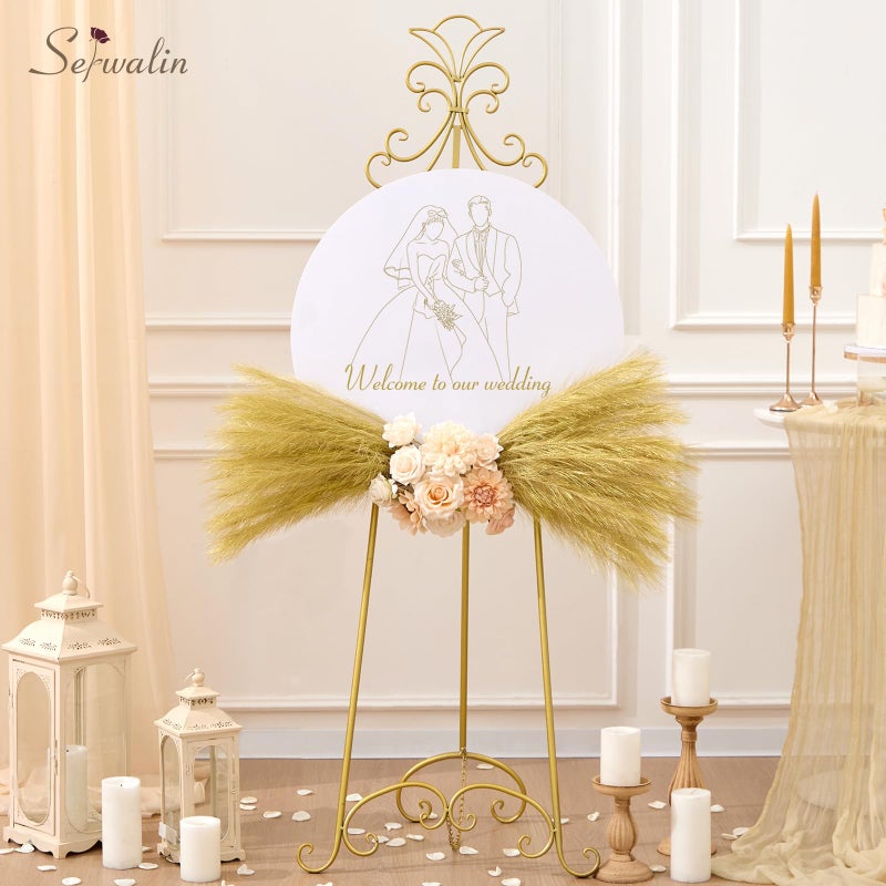Serwalin Gold Artificial Pampas Grass Decor, 17.7 Inch 6pcs Golden Realistic Faux Pampas Grass for Wedding Centerpieces, Home Decor, Table, Party Decorations - Image 4