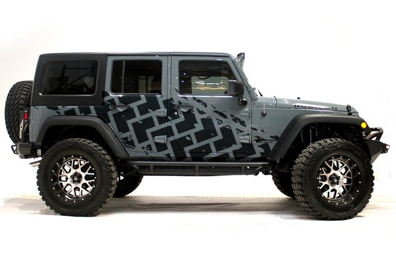 Factory Crafts Tire Tracks Side Graphics Kit Vinyl Decal Wrap Compatible with Jeep Wrangler 4 Door 20072016 Matte Black