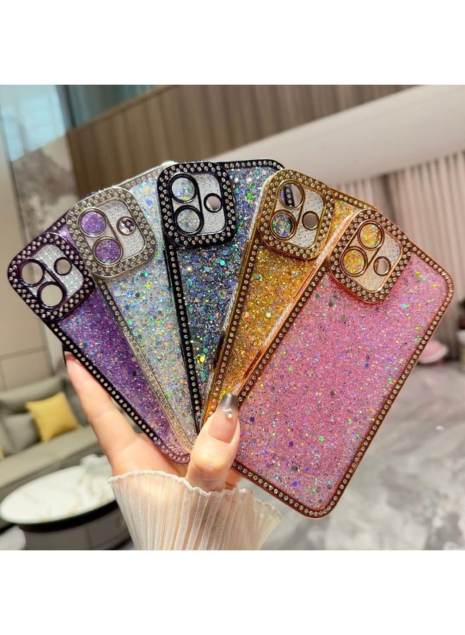 IPhone 16 Pro Case, Luxury Shiny Bling Sparkly Bumper Cover with Crystal Diamonds for Women Girls Soft Slim Shockproof Protective Phone Case (Pink, 16 Pro) - Image 3
