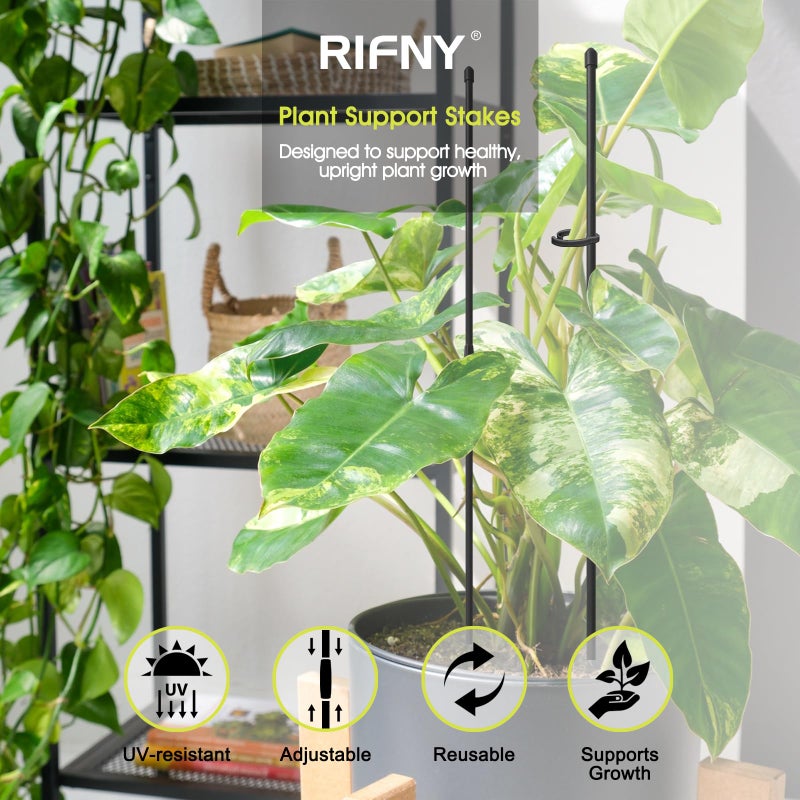 Rifny Plant Stakes for Indoor Plants, RIFNY 14 Inch Plant Support Stakes with Clips, Tall Adjustable Plant Sticks for Indoor Monstera Tomato Orchid Potted Plants Flower (6 PCS, Black) - Image 2