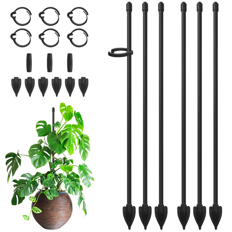 Rifny Plant Stakes for Indoor Plants, RIFNY 14 Inch Plant Support Stakes with Clips, Tall Adjustable Plant Sticks for Indoor Monstera Tomato Orchid Potted Plants Flower (6 PCS, Black) - Image 1