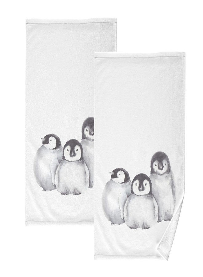 susiyo 2 Pcs Towels Winter Cute Baby Penguins Fingertip Towels Hand Towels Cotton Face Towel - 16x28inch - Image 1