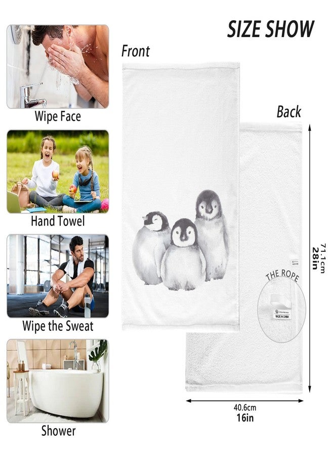 susiyo 2 Pcs Towels Winter Cute Baby Penguins Fingertip Towels Hand Towels Cotton Face Towel - 16x28inch - Image 3