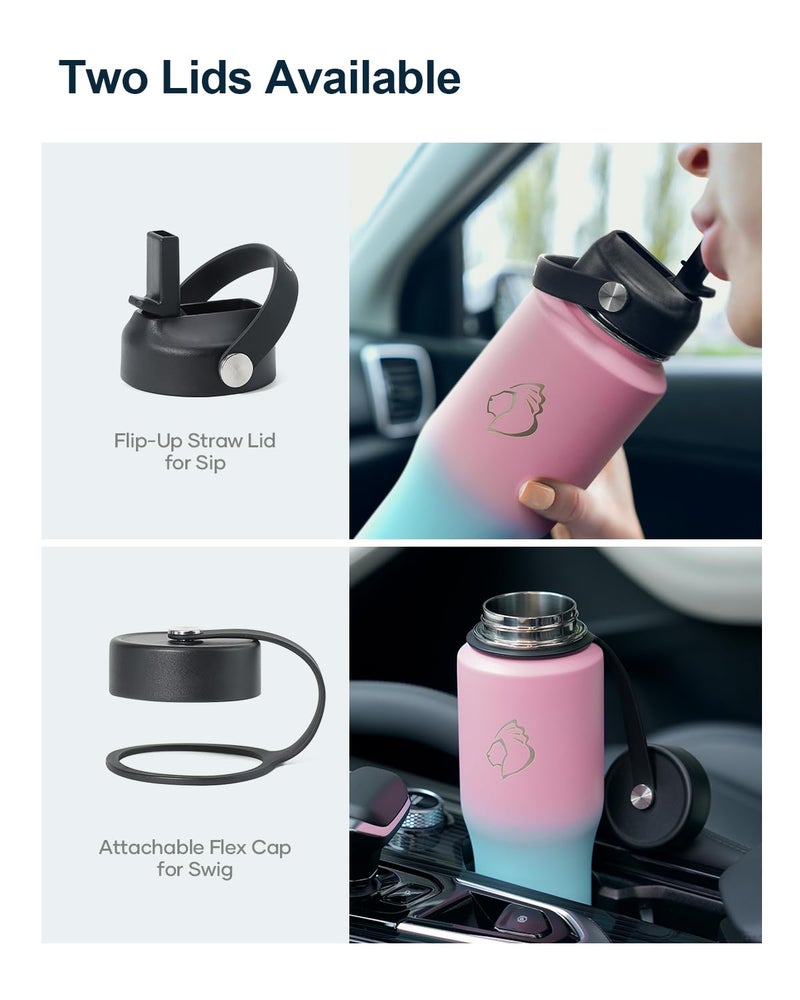 BUZIO Stainless Steel Water Bottle Vacuum Insulated (Cold for 48 Hrs, Hot for 24 Hrs),32oz Tumbler Travel Flask with Straw Lid and Flex Cap, Fit in Any Car Cup Holder,Bubble Gum - Image 4