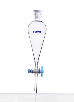King Mariot Separating Funnel Glass Pear Shaped with Plastic Stopper | 500ML Capacity | Borosilicate Glass | Ideal for Chemistry Labs and Experiments  - Image 1