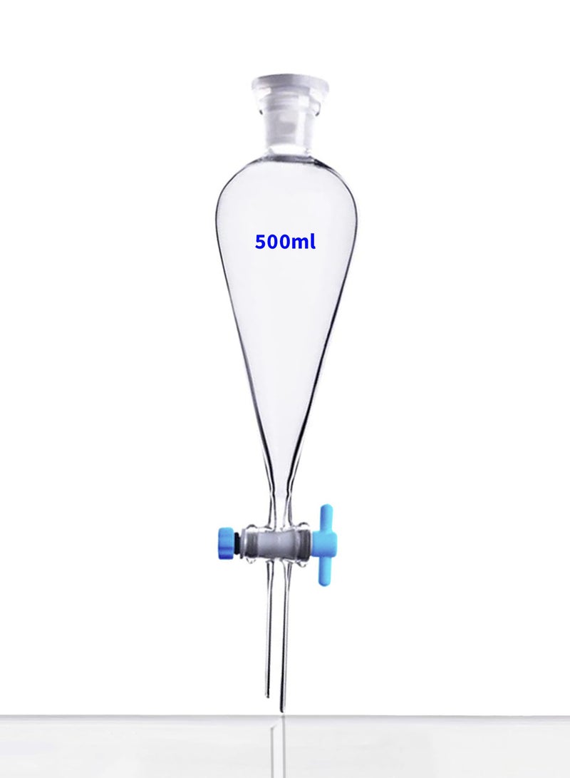 كينغ ماريوت قمع فصل زجاجي على شكل كمثرى بسدادة بلاستيكية | سعة 500 مل | زجاج البورسليكات | مثالية لمختبرات الكيمياء والتجارب - Image 1