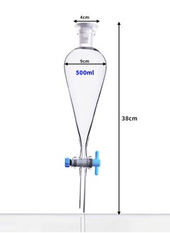 King Mariot Separating Funnel Glass Pear Shaped with Plastic Stopper | 500ML Capacity | Borosilicate Glass | Ideal for Chemistry Labs and Experiments  - Image 2