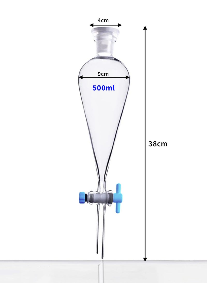كينغ ماريوت قمع فصل زجاجي على شكل كمثرى بسدادة بلاستيكية | سعة 500 مل | زجاج البورسليكات | مثالية لمختبرات الكيمياء والتجارب - Image 2