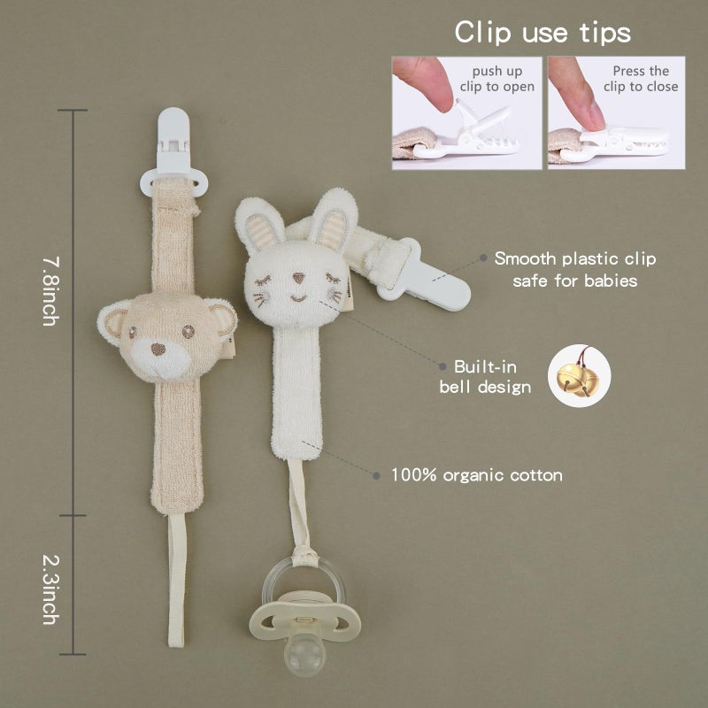 COTTONBEBE Pacifier Clip, 2 Pack Baby Pacifier Holder for Boys and Girls Fits Many Pacifiers & Baby Teething Toys, Ideal Baby Gift (Elephant & Bear) - Image 3