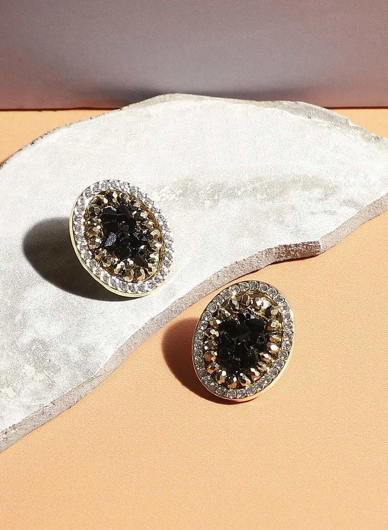 SOHI Embellished Cluster Oval Artificial Stud Earring Jewellery