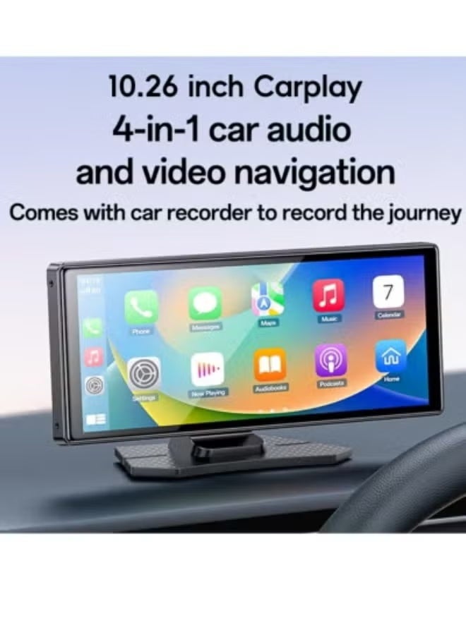 Yesido KM19 CarPlay Center Console – 10.26" Touch Screen Portable Car Multimedia System with Rear Camera, Driving Recorder, Wireless Apple CarPlay & Android Auto, Bluetooth, GPS Navigation – Black - Image 2