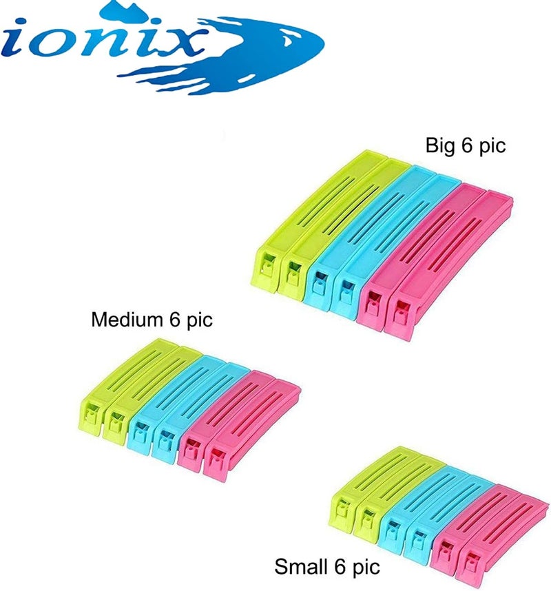 IONIX 18 Pcs-3 Different Size Plastic Food Snack Bag Pouch Clip Sealer Large, Medium, Small Plastic Snack Seal Sealing Bag Clips Vacuum Sealer, for Packet Sealing, Air Tight Clips for Packets - Image 2
