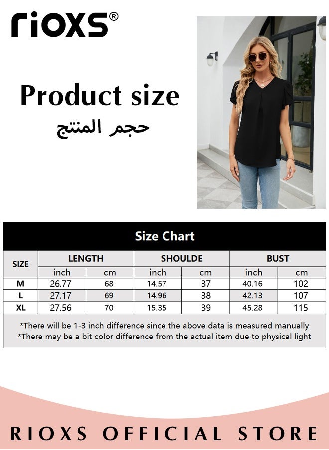 RIOXS - Women's Summer Casual Short Sleeve V-Neck Collared Shirts Fashion Loose Business Chiffon Blouses - Image 1