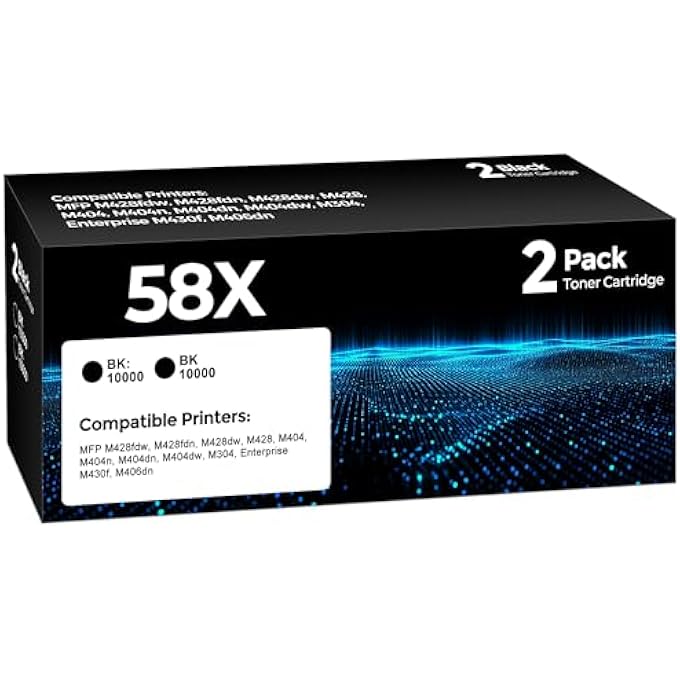 58X CF258X TONER CARTRIDGE BLACK REPLACEMENT FOR 58X CF258X 58A CF258A HIGH YIELD BLACK TONER CARTRIDGES WORK WITH LASER JET PRO M404DW M406DN M404DN M404N MFP M430F M428FDN PRINTER TONER (2 BLACK) - Image 1