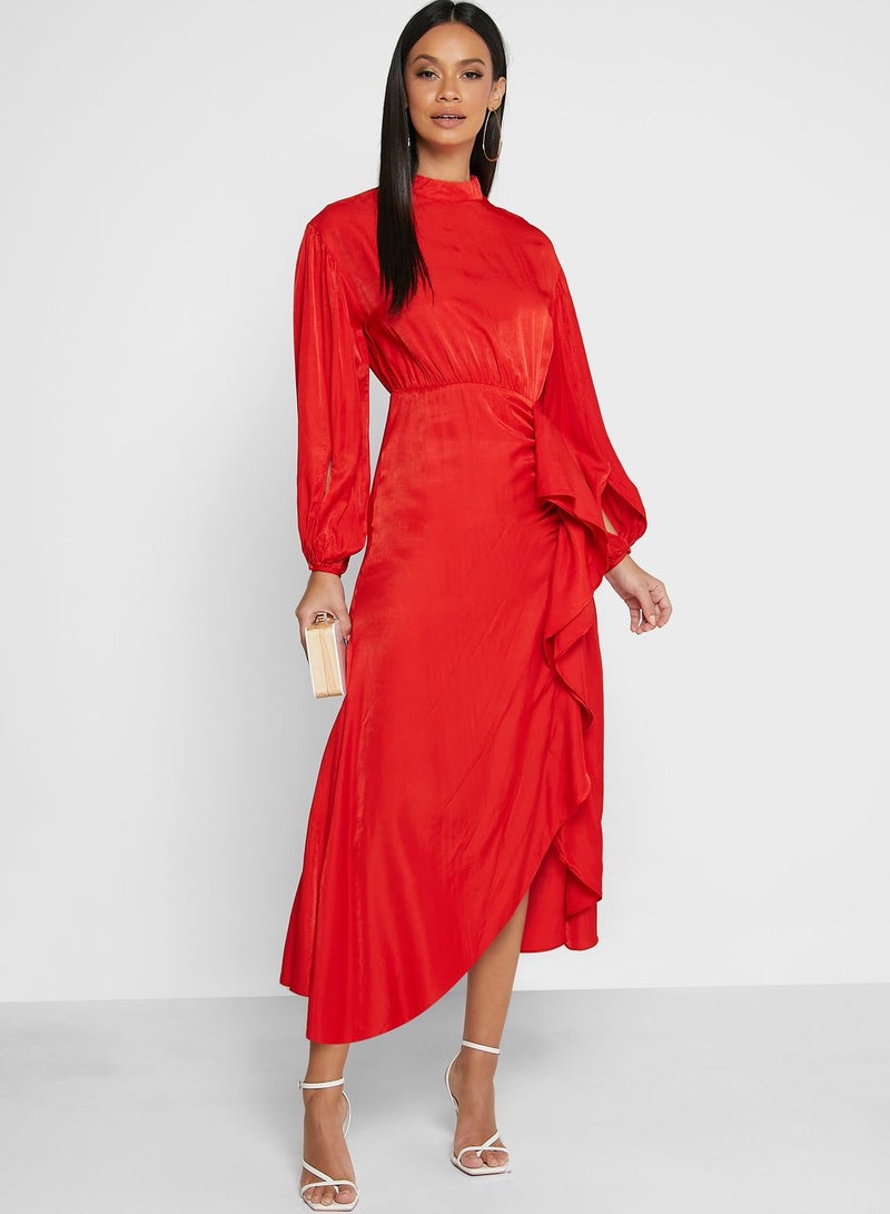 ELLA Satin Ruffle Midi Dress  - Image 4
