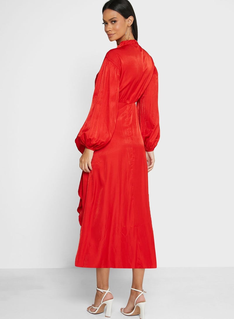 ELLA Satin Ruffle Midi Dress  - Image 2