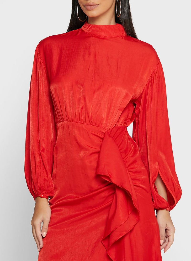 ELLA Satin Ruffle Midi Dress  - Image 3