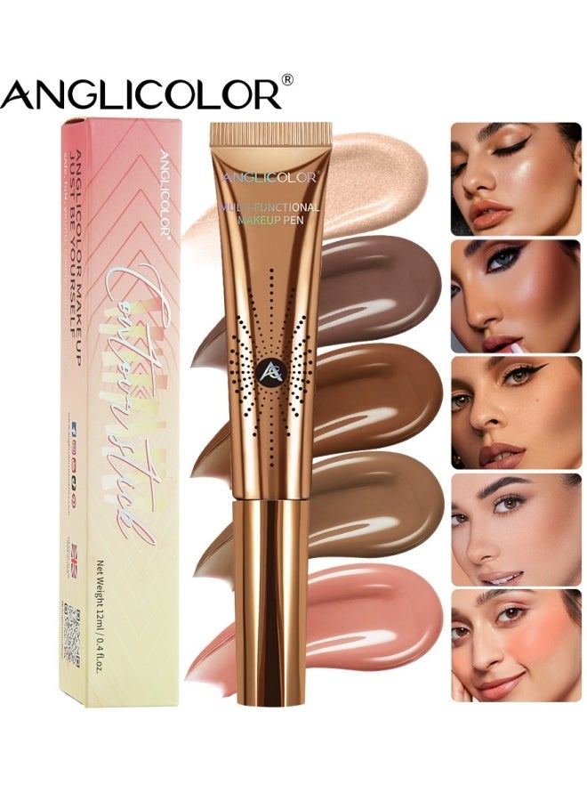 Anglicolor Highlighting and Contouring Stick, Dewy Liquid Blush, Under-Eye Brightening and Contouring Pen with Cushion Applicator, Long-Lasting Makeup (#03 Light-Medium) - Image 2