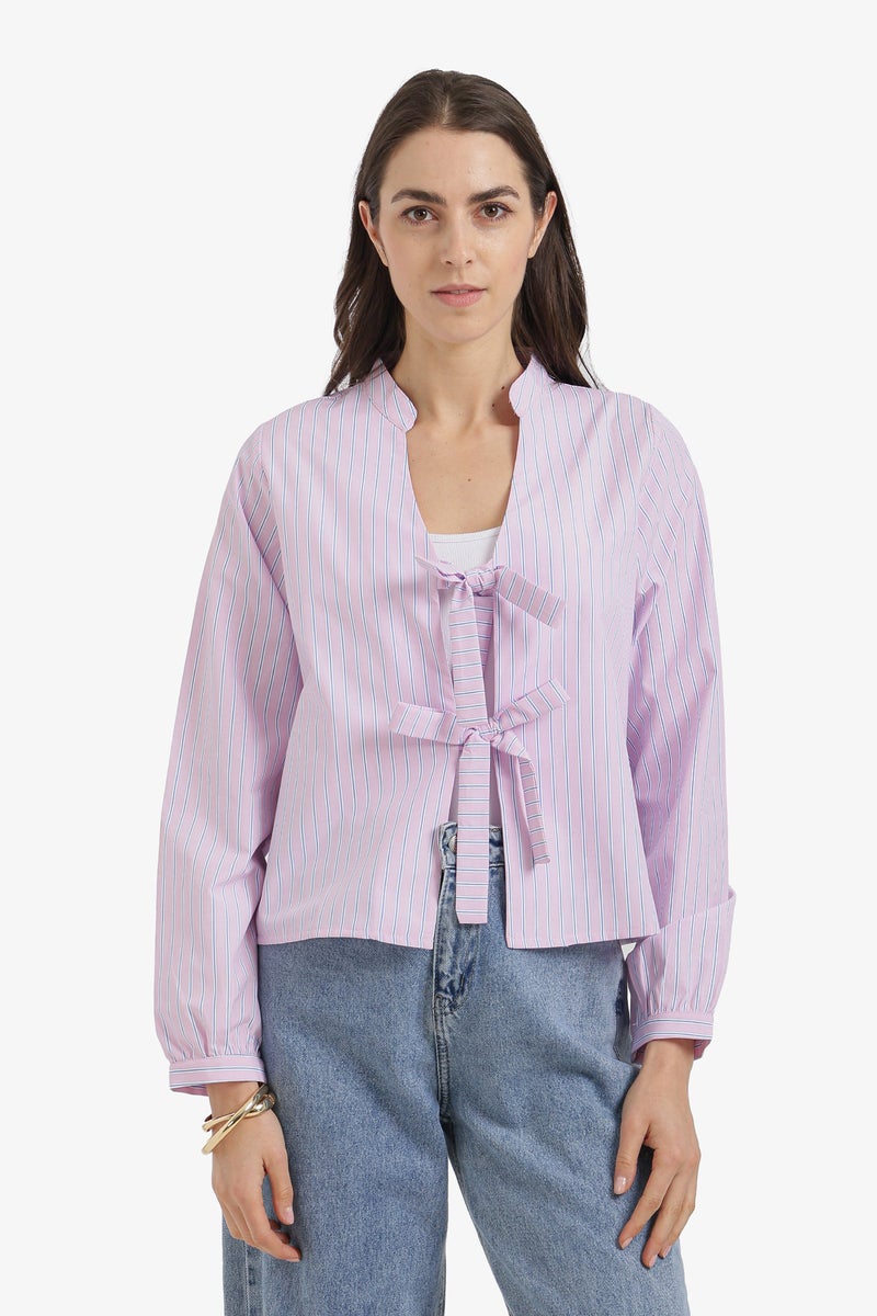 Carina Striped Tie-Front Shirt - Image 1