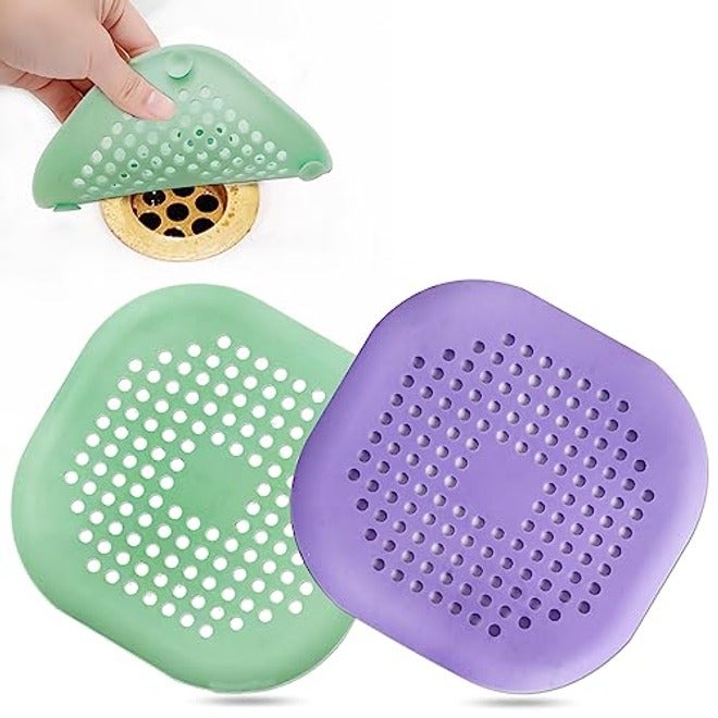 Bovinde Hair Catcher,Square Hair Drain Cover for Shower Silicone Hair Stopper with Suction Cup,Easy to Install Suit for Bathroom,Bathtub,Kitchen 2 Pack (Grey White) | Drainer Cover Silicone Hair Stopper with Suction Cups,Protector Accessories,Easy to Install Suit for Bathroom,Bathtub,Sink - Image 1