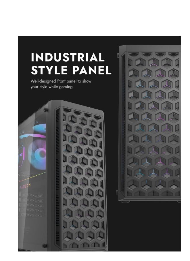 DarkFlash - Darkflash DK350  Gaming PC Case With 4 ARGB Pre-Installed Fan, Tempered Glass Panel, USB3.0, Hexagon Shaped Front Panel, Includes Dust Filter,  ATX M-ATX Mini ITX Computer Case - Image 1