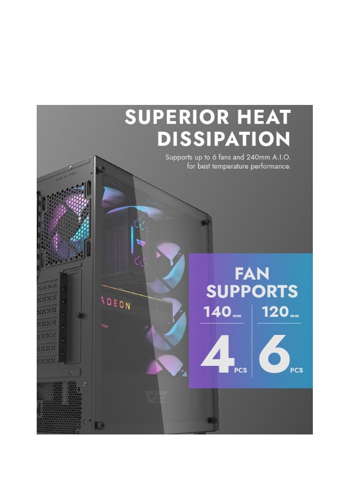 DarkFlash - Darkflash DK350  Gaming PC Case With 4 ARGB Pre-Installed Fan, Tempered Glass Panel, USB3.0, Hexagon Shaped Front Panel, Includes Dust Filter,  ATX M-ATX Mini ITX Computer Case - Image 1