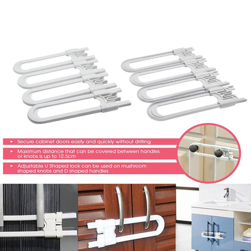 Pack of 4 Child Safety Cabinet Latches For Closet Kitchen Door U-Shaped Lock - Image 3
