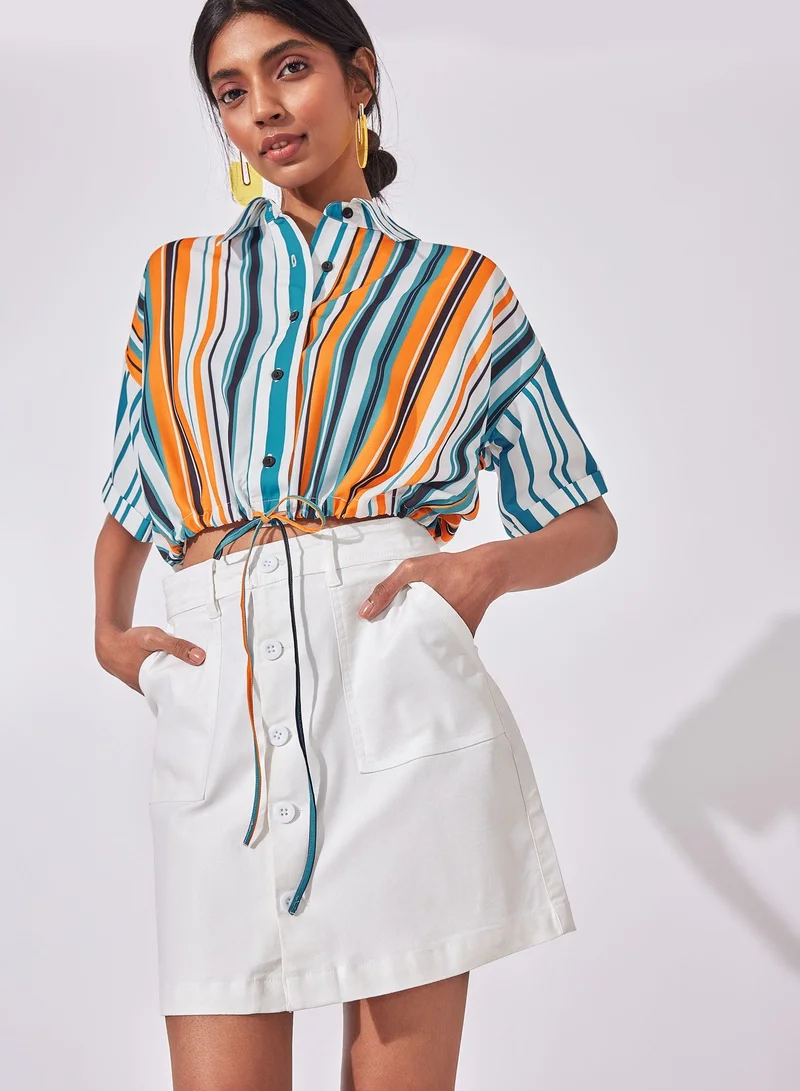 The Label Life Striped Drawstring Crop Top