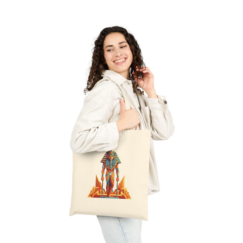 Tote Bag - Modern Egyptian Pharaoh Canvas Zipper Bag - Modern Egyptian Pharaoh Illustration Tote Bag, Colorful Ancient Egypt Character Canvas Bag, Unique Artistic Gift, Daily Use Handbag. - Image 2