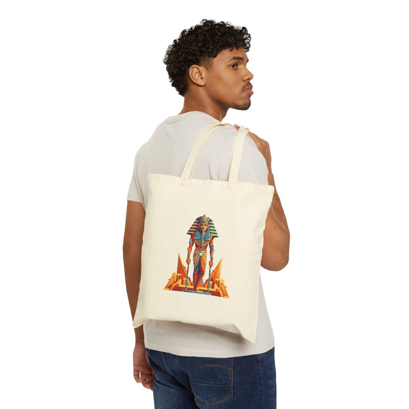 Tote Bag - Modern Egyptian Pharaoh Canvas Zipper Bag - Modern Egyptian Pharaoh Illustration Tote Bag, Colorful Ancient Egypt Character Canvas Bag, Unique Artistic Gift, Daily Use Handbag. - Image 3