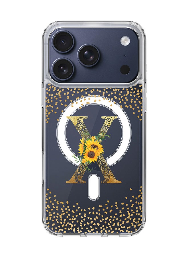 Stylizedd Classic Clear MagSafe Case for iPhone 17 Pro , Hybrid Soft Case Flexible Edges Anti Drop TPU PC Gel Thin Transparent Cover [ Designed for iPhone 17 Pro ] - Custom Monogram Initial Letter Floral Pattern Alphabet - X  (Clear )