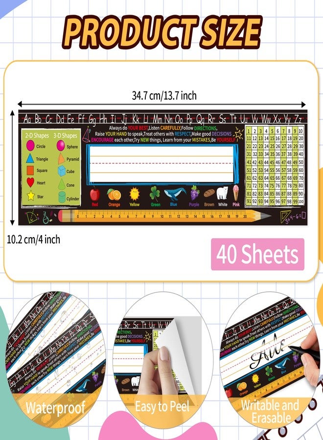 starboling Desk Nameplates,40pcs Name Tags for Classroom,Waterproof Multipurpose Manuscript Students Name Plates for desks Classroom with Multiplication,Fractions and Percentages Table(Black Style) - Image 2
