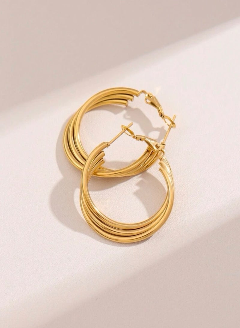 إيكوال حلق اذن نسائي انيق مصنوع من الاستانلس ستيل ومطلي باللون الذهبي عيار 18 - Image 2