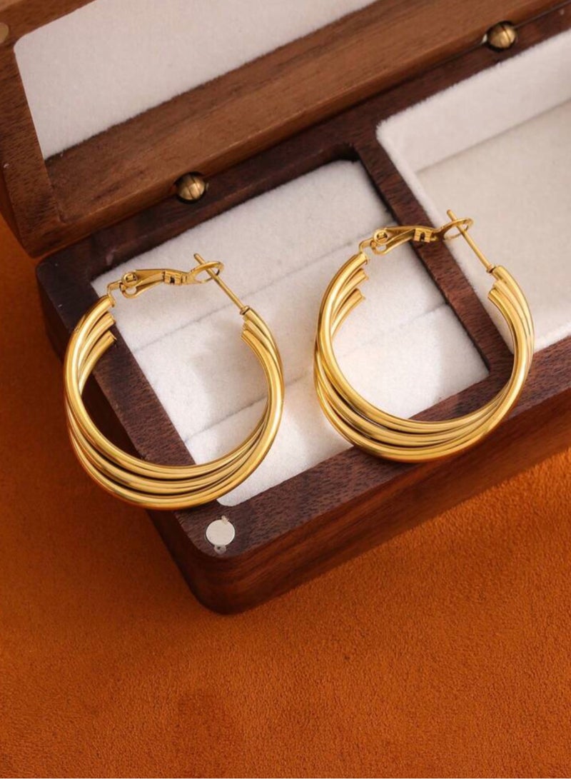 إيكوال حلق اذن نسائي انيق مصنوع من الاستانلس ستيل ومطلي باللون الذهبي عيار 18 - Image 1