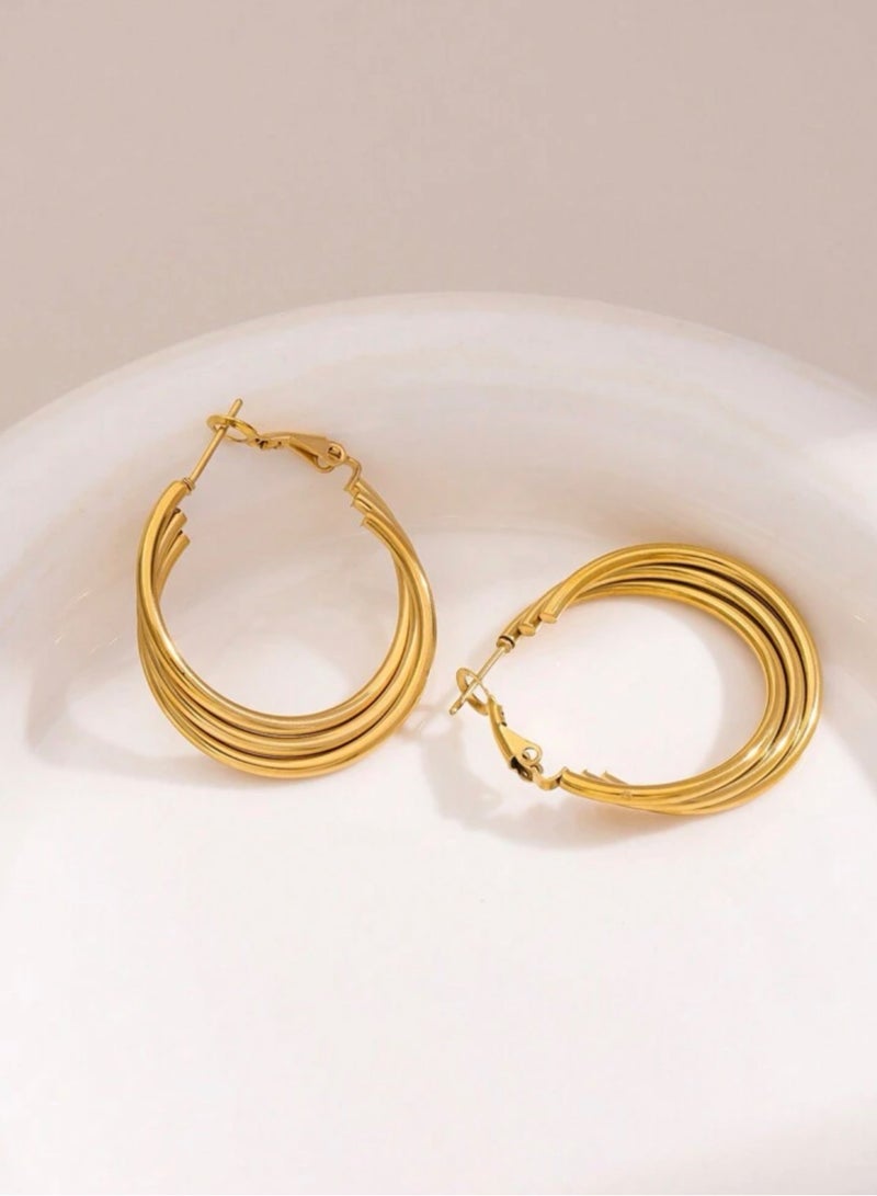 إيكوال حلق اذن نسائي انيق مصنوع من الاستانلس ستيل ومطلي باللون الذهبي عيار 18 - Image 3