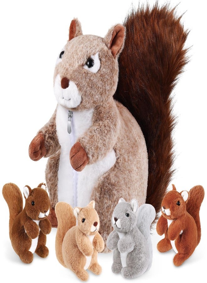 ZJoey 5 Pcs Squirrels Plush Mommy Stuffed Animal with Baby Plush Animals Soft for Christmas Girls Birthday Xmas Bedtime Gift Chair Bolster Nursery Decor(Squirrel) - Image 1