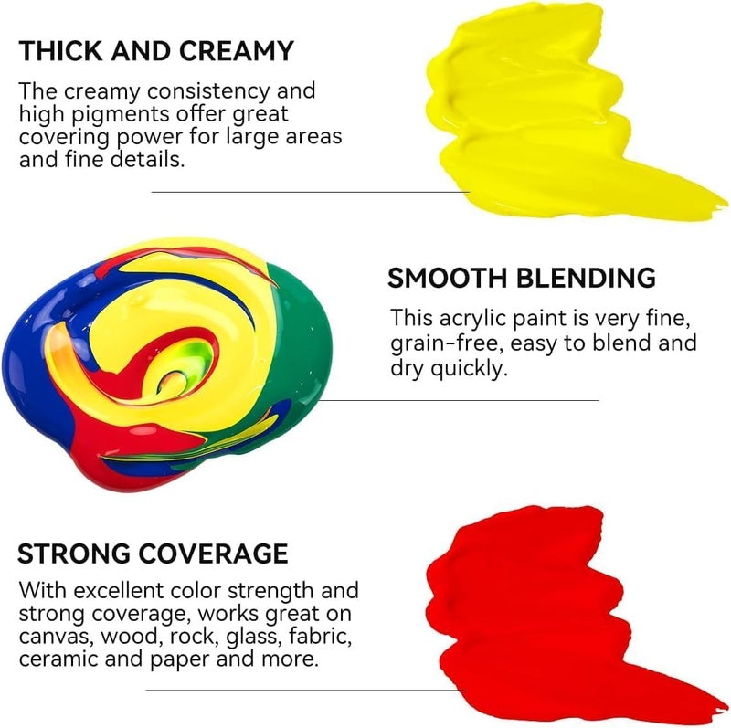 MAX-EMA GLOBAL MAX-EMA Acrylic Paint Set Pack Of 6x75ml Tubes Non-toxic Paint For Canvas, Wood, Fabric, Paper, Rock, Leather, Craft Supplies Artist Painting Kit For Adults, Kids & Beginners - Image 4