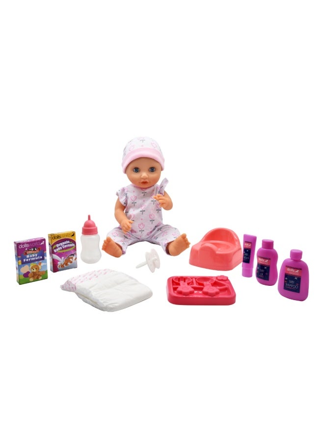 dolls world Baby Tinkles 15 inch Drink & With et Doll Sleeping Eyes Deluxe Outfit from Peterkin gift for kids of Age above 18 months  - Image 5