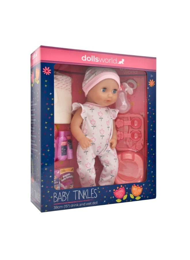 dolls world Baby Tinkles 15 inch Drink & With et Doll Sleeping Eyes Deluxe Outfit from Peterkin gift for kids of Age above 18 months  - Image 2