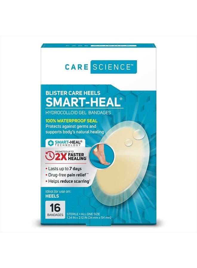 Care Science Fast Healing Hydrocolloid Gel Bandages for Heels, 1.3 in x 2.1 in, 16 Count | Blister Prevention, 100% Waterproof Seal Promotes Up to 2X Faster Healing, for Wound Care or Blisters - Image 1
