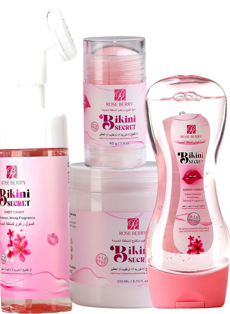 روز بيري مجموعة بكيني سيكرت للمنطقة الحميمة – زبدة ترطيب وتفتيح + غسول لطيف + ستيك ترطيب وتفتيح + غسول رغوي - Image 1