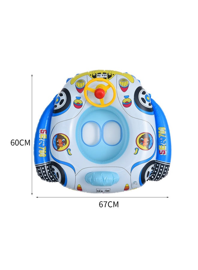 Hot Swimming Ring 1-3 Years Old Cartoon Cute Inflatable Swimming Ring Car Boat Swimming Ring With Steering Wheel-Color:Blue Car Swimming Ring  - Image 1