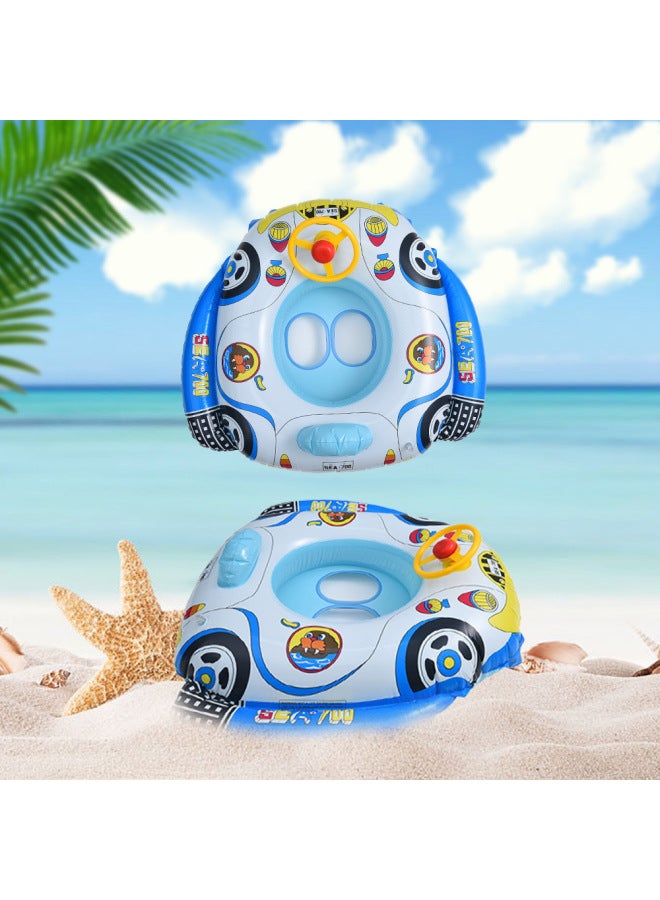 Hot Swimming Ring 1-3 Years Old Cartoon Cute Inflatable Swimming Ring Car Boat Swimming Ring With Steering Wheel-Color:Blue Car Swimming Ring  - Image 3