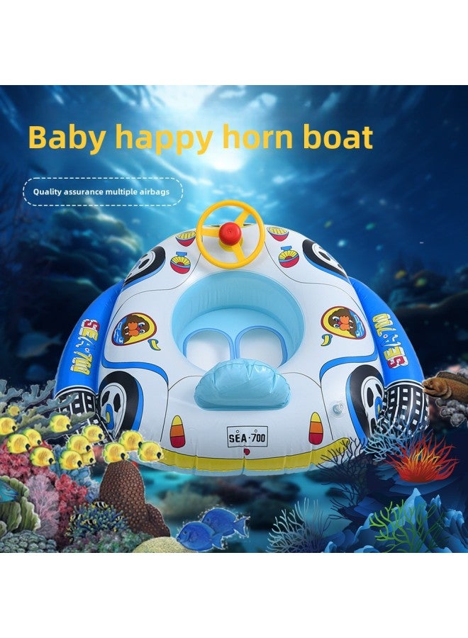 Hot Swimming Ring 1-3 Years Old Cartoon Cute Inflatable Swimming Ring Car Boat Swimming Ring With Steering Wheel-Color:Blue Car Swimming Ring  - Image 2